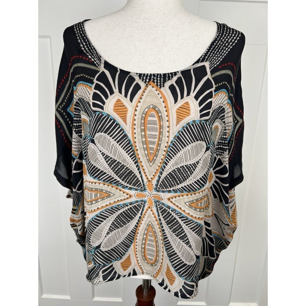 Rafaella Curiel 100% Silk Oversized Blouse M Dolman Sleeve Abstract Print Luxe